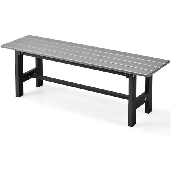 Banc de Jardin HDPE pour 2 Personnes Charge 300KG Banquette Extérieur avec Cadre en Métal et Couvre-pied de Protection Noir/Marron/Gris