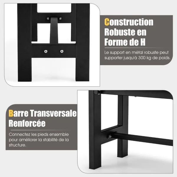 Banc de Jardin HDPE pour 2 Personnes Charge 300KG Banquette Extérieur avec Cadre en Métal et Couvre-pied de Protection Noir/Marron/Gris