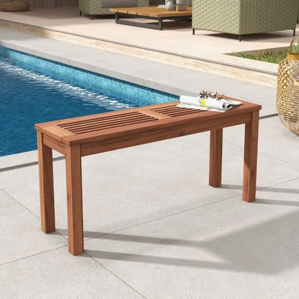 Banc de Jardin sans Dossier en Bois Siège à Lattes, 2 Places 100x30,5x47 CM Banquette Intérieur Extérieur