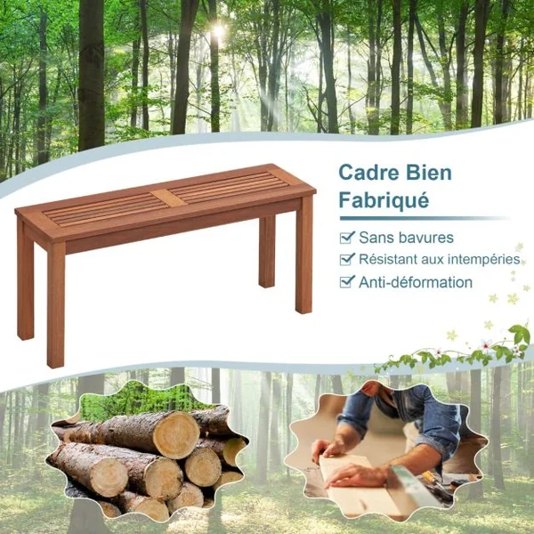 Banc de Jardin sans Dossier en Bois Siège à Lattes, 2 Places 100x30,5x47 CM Banquette Intérieur Extérieur