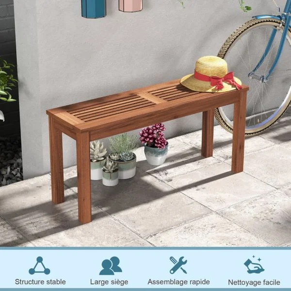 Banc de Jardin sans Dossier en Bois Siège à Lattes, 2 Places 100x30,5x47 CM Banquette Intérieur Extérieur