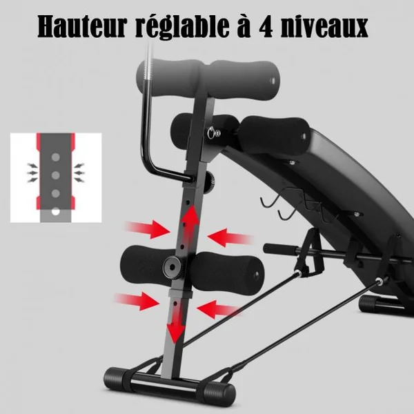 Banc de Musculation Abdominaux Pliable 2 Sangles de Traction Capacité 100 kg en Fer Mousse PU 126,5x51x103cm Noir