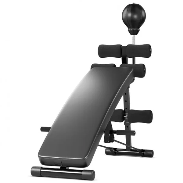Banc de Musculation Abdominaux Pliable 2 Sangles de Traction Capacité 100 kg en Fer Mousse PU 126,5x51x103cm Noir