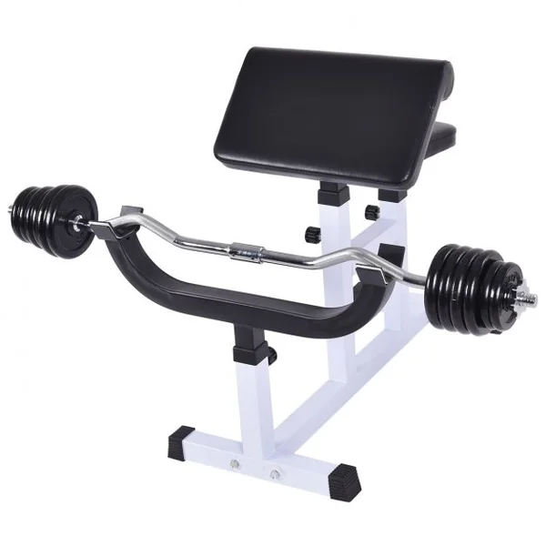 Banc de Musculation de Biceps Charge Max 160 KG Dossier Réglable Coussin d’Appui et Siège, 93x45x105cm, Noir et Blanc
