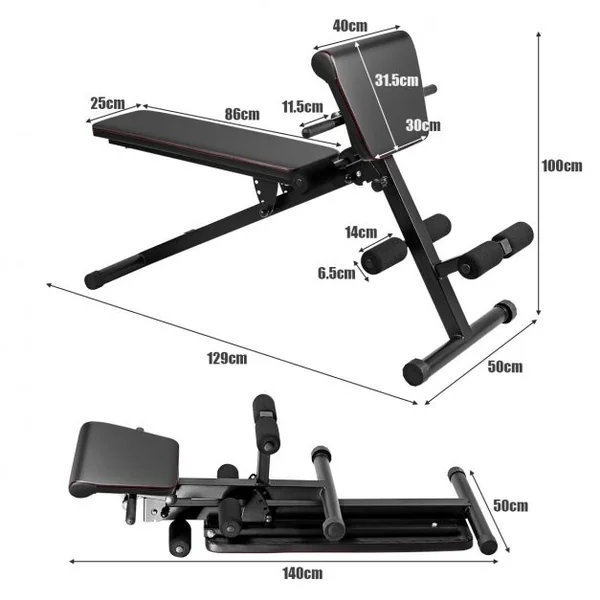 Banc de Musculation Réglable Abdominaux et Dorsaux avec Hauteur et Angle du Dossier Réglables Charge Max.150KG