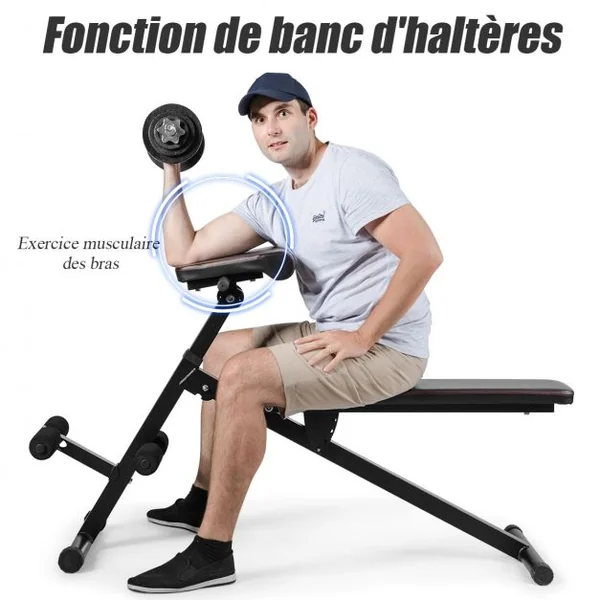 Banc de Musculation Réglable Abdominaux et Dorsaux avec Hauteur et Angle du Dossier Réglables Charge Max.150KG