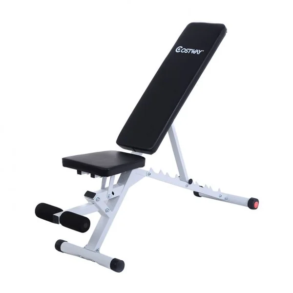 Banc de Musculation Réglable Pliable Inclinable avec Support de Barres pour Haltère et Station à Dips Capacité 100kg