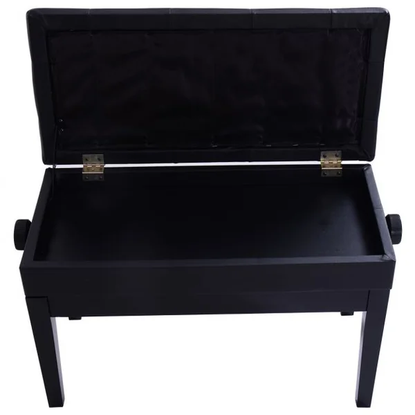 Banc de Piano avec rangement Hauteur réglable 2 Personnes Capacité de Charge 150 kg, PU + bois, 75x35x45-55 cm, Noir