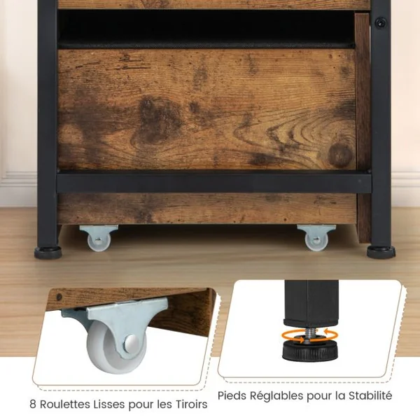 Banc de Rangement Ottoman Coussin Rembourré Coffre de Rangement Rabattable 2 Tiroirs en Bois Charnière de Sécurité Supporte 150 kg Marron