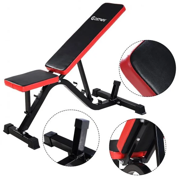 Banc d'entraînement incliné et dos plat Banc de fitness, réglable 6 positions, Capacité 200 kg, 115x60x127cm, Noir&rouge