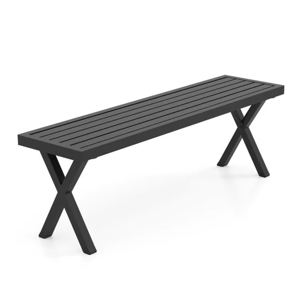 Banc en Métal pour Patio Banc 2 Places avec Siège à Lattes et Pieds en X Banquette Extérieure Sans Dossier de 138 cm Charge Maximale 360 kg
