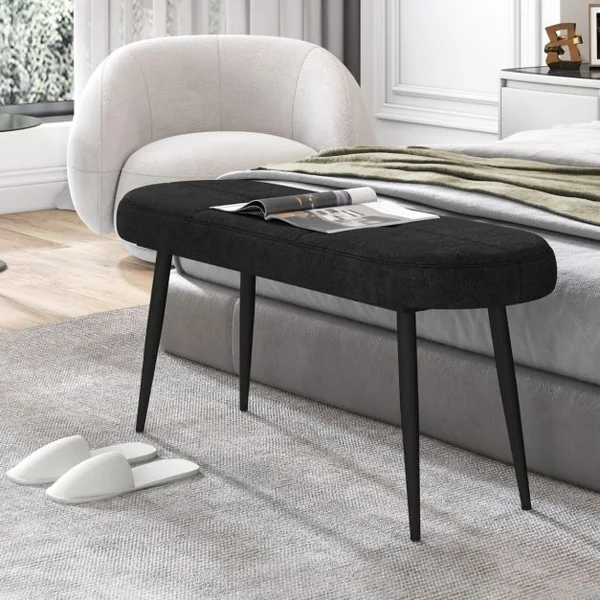 Banc Ottoman de 113cm Banc Rembourré de Fin de Lit avec Coussin en Mousse Pieds Métalliques Capacité de Charge de 300kg Noir/Gris