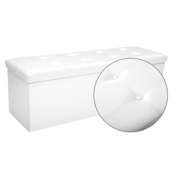 Banc Pliable avec Espace de Rangement Facile à Nettoyer en Cuir de Haute Qualité Capacité 300 kg, 114x38x38cm, Blanc