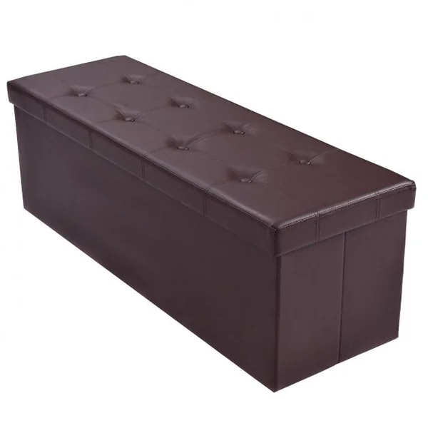 Banc Pliable avec Espace de Rangement Facile à Nettoyer en Cuir de Haute Qualité Capacité 300 kg, 114x38x38cm, Blanc