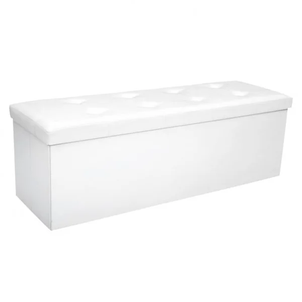 Banc Pliable avec Espace de Rangement Facile à Nettoyer en Cuir de Haute Qualité Capacité 300 kg, 114x38x38cm, Blanc
