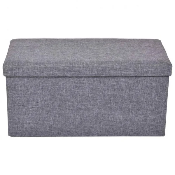 Banc Pouf Siège de Rangement en Tissu Oxford éponge et MDF, pliable, 76 x 38 x 38 cm, Gris