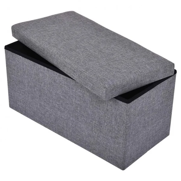 Banc Pouf Siège de Rangement en Tissu Oxford éponge et MDF, pliable, 76 x 38 x 38 cm, Gris