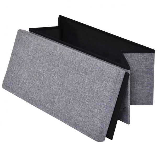 Banc Pouf Siège de Rangement en Tissu Oxford éponge et MDF, pliable, 76 x 38 x 38 cm, Gris