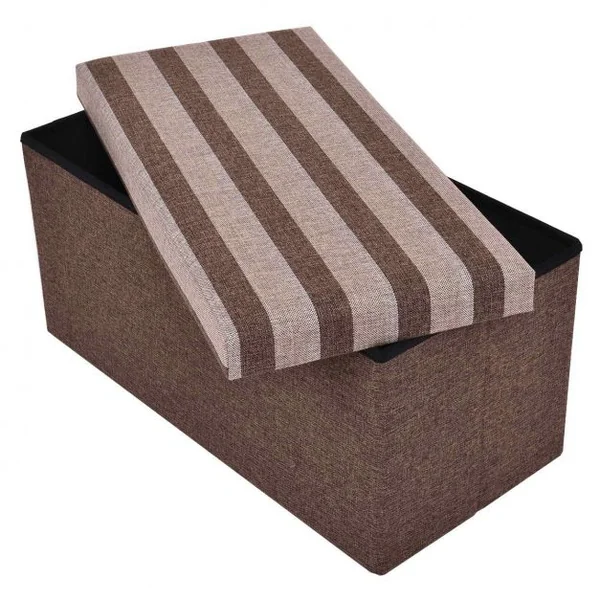 Banc Pouf Siège de Rangement en Tissu Oxford éponge et MDF, pliable, 76 x 38 x 38 cm, Marron/beige