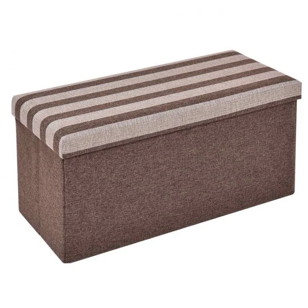 Banc Pouf Siège de Rangement en Tissu Oxford éponge et MDF, pliable, 76 x 38 x 38 cm, Marron/beige