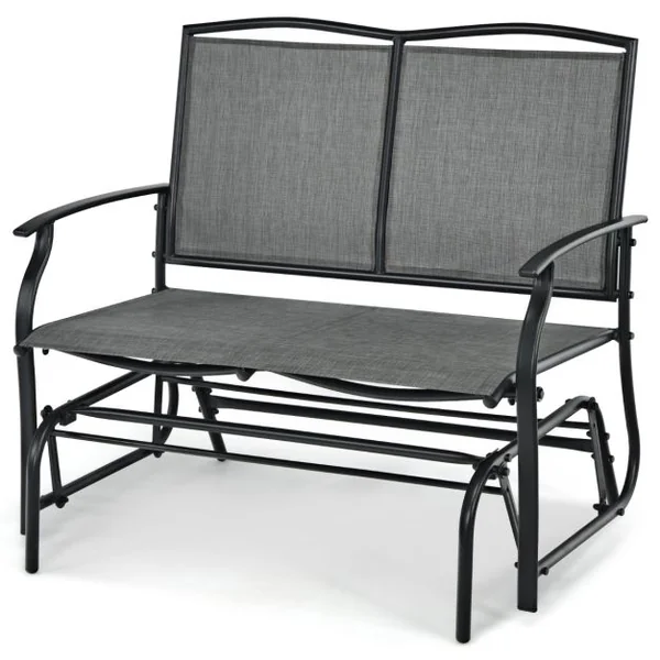 Banc à Bascule de Jardin 2 Places Charge 180kg Chaise/Fauteuil à Bascule d'Extérieur avec Coussinets Antidérapants Gris