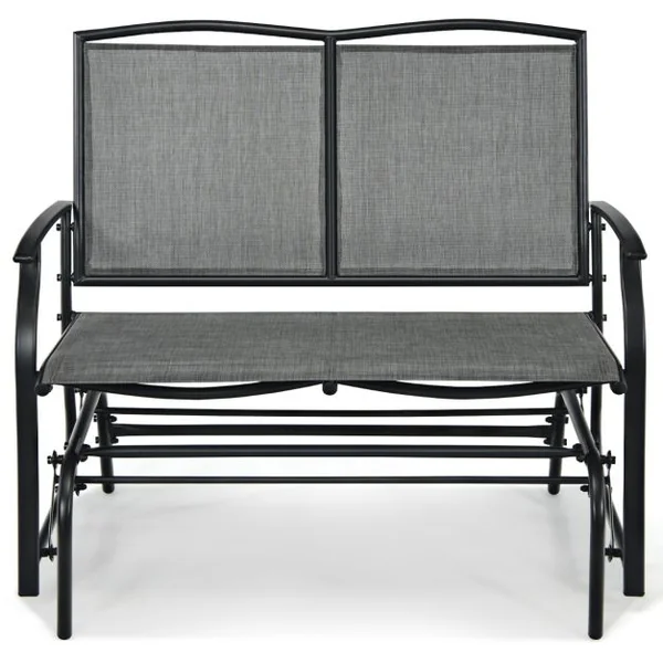 Banc à Bascule de Jardin 2 Places Charge 180kg Chaise/Fauteuil à Bascule d'Extérieur avec Coussinets Antidérapants Gris