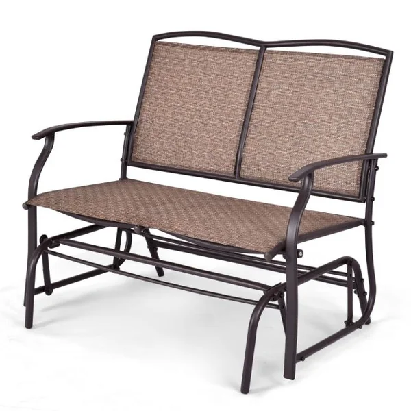 Banc à Bascule de Jardin 2 Places Charge 180kg Chaise/Fauteuil à Bascule d'Extérieur avec Coussinets Antidérapants Marron