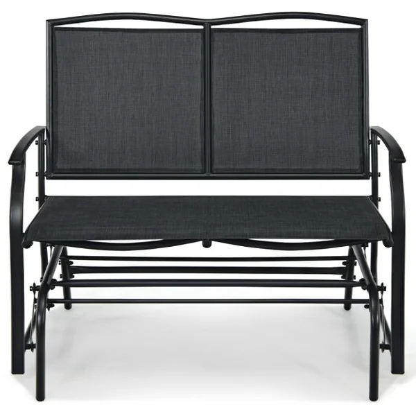 Banc à Bascule de Jardin 2 Places Charge 180kg Chaise/Fauteuil à Bascule d'Extérieur avec Coussinets Antidérapants Noir