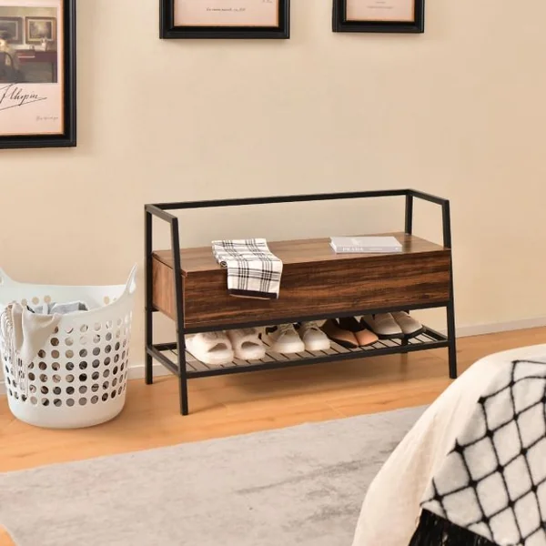 Banc à Chaussures Industriel Organisateur de Rack avec Vérin à Gaz de Qualité Supérieure et Boîte de Rangement Cachée