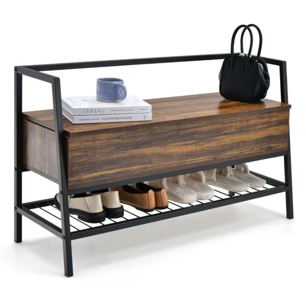 Banc à Chaussures Industriel Organisateur de Rack avec Vérin à Gaz de Qualité Supérieure et Boîte de Rangement Cachée