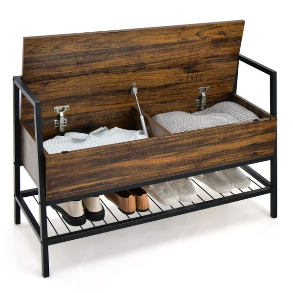 Banc à Chaussures Industriel Organisateur de Rack avec Vérin à Gaz de Qualité Supérieure et Boîte de Rangement Cachée