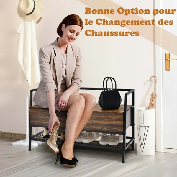 Banc à Chaussures Industriel Organisateur de Rack avec Vérin à Gaz de Qualité Supérieure et Boîte de Rangement Cachée