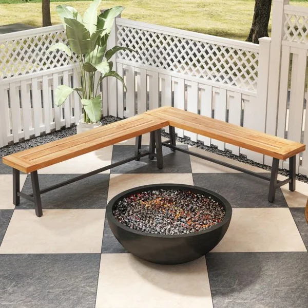 Banc/Lot de 2 Banc d'Extérieur En Bois d’Acacia de 160cm Banc de Terrasse pour 3 Personnes avec Capacité 360kg Banc Sans Dossier