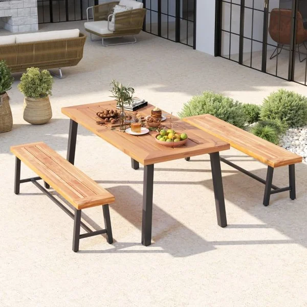 Banc/Lot de 2 Banc d'Extérieur En Bois d’Acacia de 160cm Banc de Terrasse pour 3 Personnes avec Capacité 360kg Banc Sans Dossier