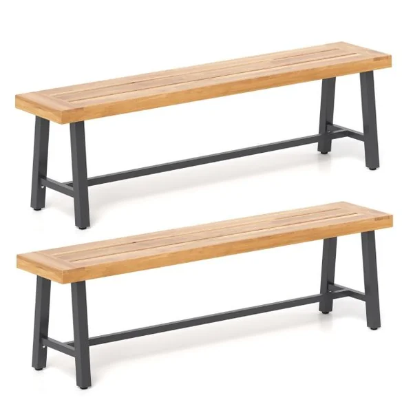 Banc/Lot de 2 Banc d'Extérieur En Bois d’Acacia de 160cm Banc de Terrasse pour 3 Personnes avec Capacité 360kg Banc Sans Dossier