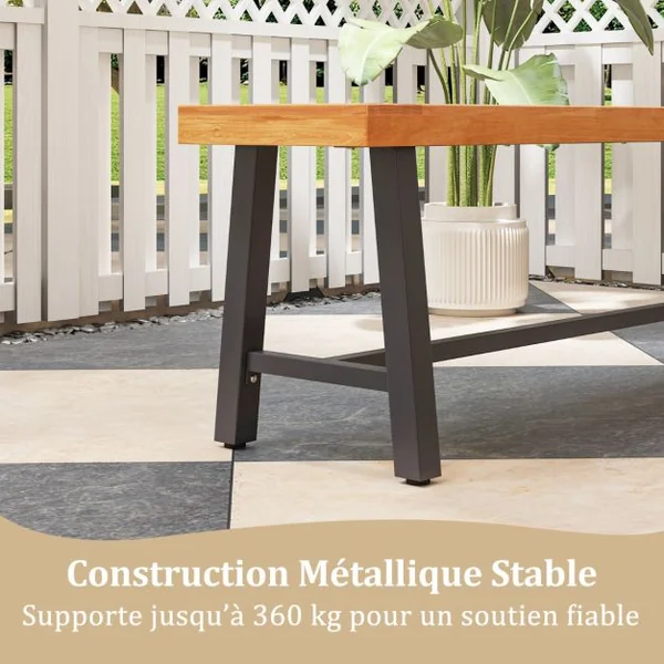Banc/Lot de 2 Banc d'Extérieur En Bois d’Acacia de 160cm Banc de Terrasse pour 3 Personnes avec Capacité 360kg Banc Sans Dossier