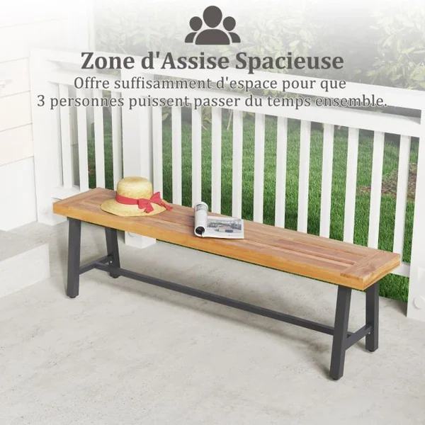 Banc/Lot de 2 Banc d'Extérieur En Bois d’Acacia de 160cm Banc de Terrasse pour 3 Personnes avec Capacité 360kg Banc Sans Dossier