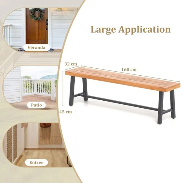 Banc/Lot de 2 Banc d'Extérieur En Bois d’Acacia de 160cm Banc de Terrasse pour 3 Personnes avec Capacité 360kg Banc Sans Dossier