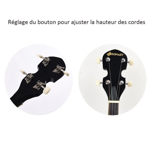 Banjo 5 Cordes 39’’ avec Accessoires Sac à Dos Ensemble de Cordes 24 Supports Réglables en Peau en Remo 335x105x97cm