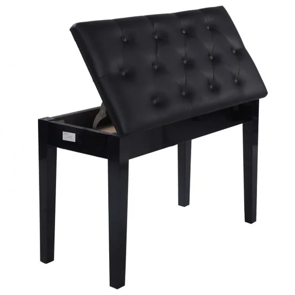 Banquette de piano 2 places Banc siège tabouret de piano avec compartiment de rangement classique, 76 x 35 x 48 cm, Noir