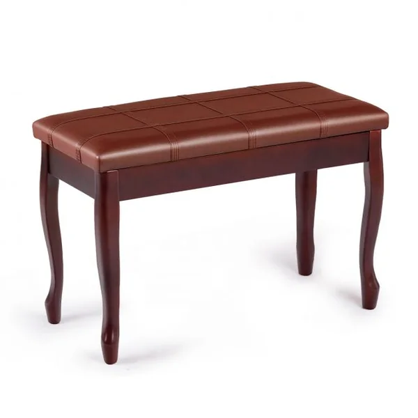 Banquette pour Piano avec Coussin en Cuir Rembourré Confortable et Compartiment de Rangement Marron