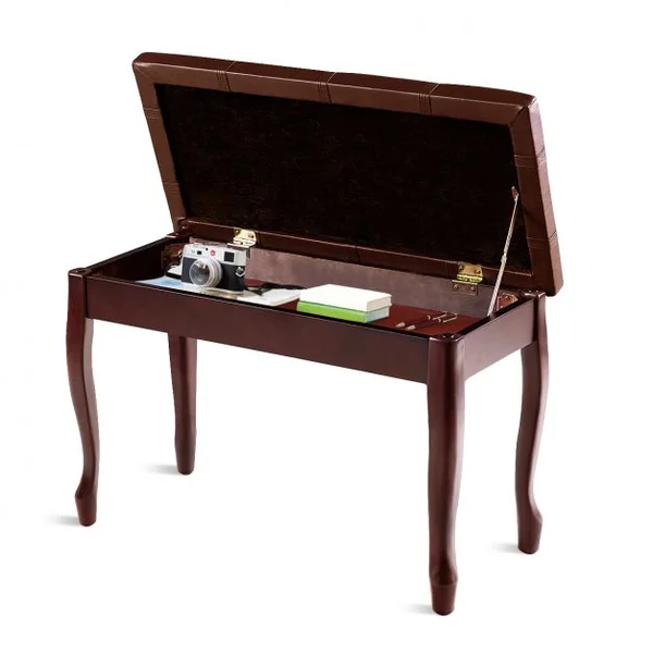 Banquette pour Piano avec Coussin en Cuir Rembourré Confortable et Compartiment de Rangement Marron