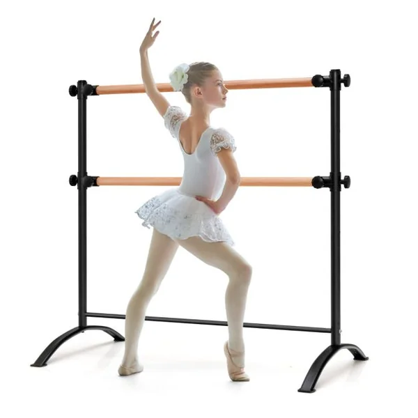 Barre de Danse Classique Double Autoportante 120 cm Hauteur Réglable Ø 38 mm en Bois de Hêtre Pose Libre pour Yoga Exercice Noir
