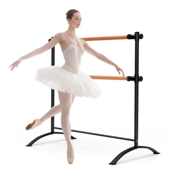 Barre de Danse Classique Double Autoportante 120 cm Hauteur Réglable Ø 38 mm en Bois de Hêtre Pose Libre pour Yoga Exercice Noir