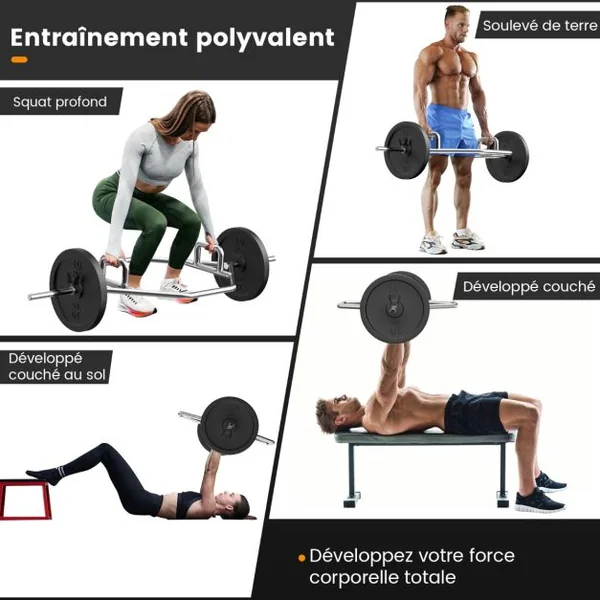 Barre de Piège Hexagonale Olympique d'Haltérophilie Charge 226KG Barre de Levage avec Poignées Moletées Plates ou Surélevées Entraînement de Squats Soulevés de Terre Argent