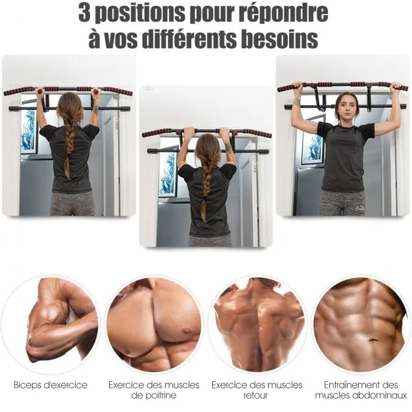 Barre de Traction Murale 6 en 1 Barre de Fitness Fixation avec Poignée en Mousse Capacité 150 Kg 100 X51x25,5cm Noir