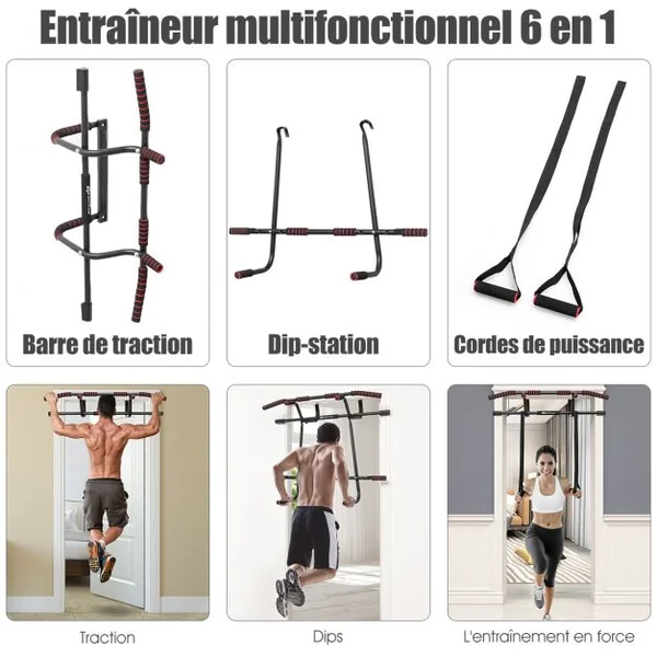 Barre de Traction Murale 6 en 1 Barre de Fitness Fixation avec Poignée en Mousse Capacité 150 Kg 100 X51x25,5cm Noir