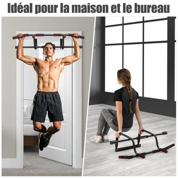 Barre de Traction Murale 6 en 1 Barre de Fitness Fixation avec Poignée en Mousse Capacité 150 Kg 100 X51x25,5cm Noir