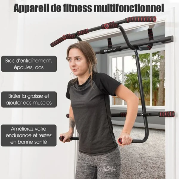 Barre de Traction Murale 6 en 1 Barre de Fitness Fixation avec Poignée en Mousse Capacité 150 Kg 100 X51x25,5cm Noir