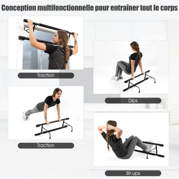 Barre de Traction Murale Barre de Fitness Fixation avec Poignée en Mousse Capacité 200 Kg 1005x26,5x35cm Noir